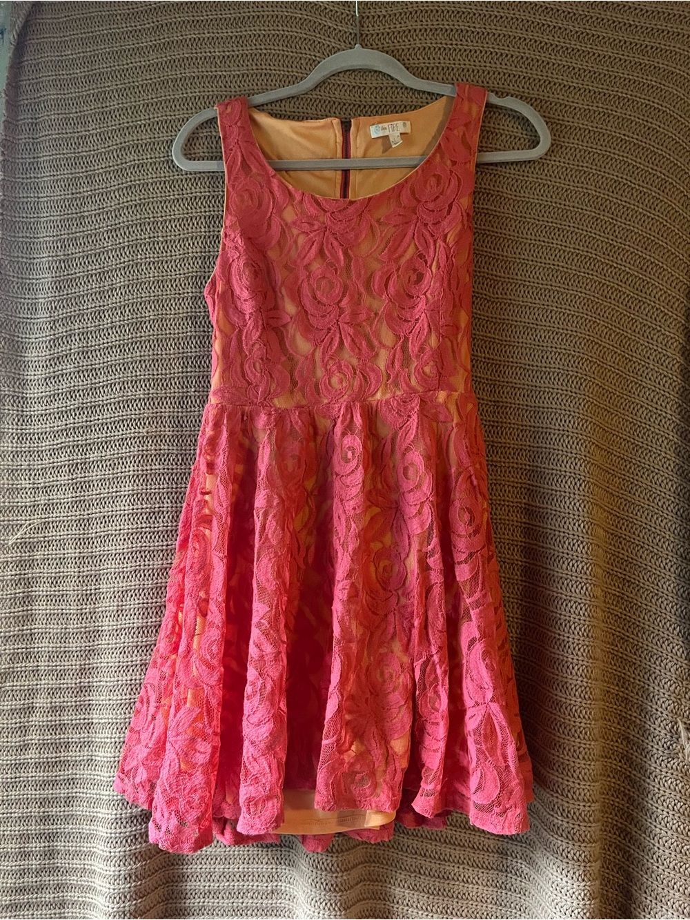 love, Fire Pink Lace Fit-and-Flare Midi Dress